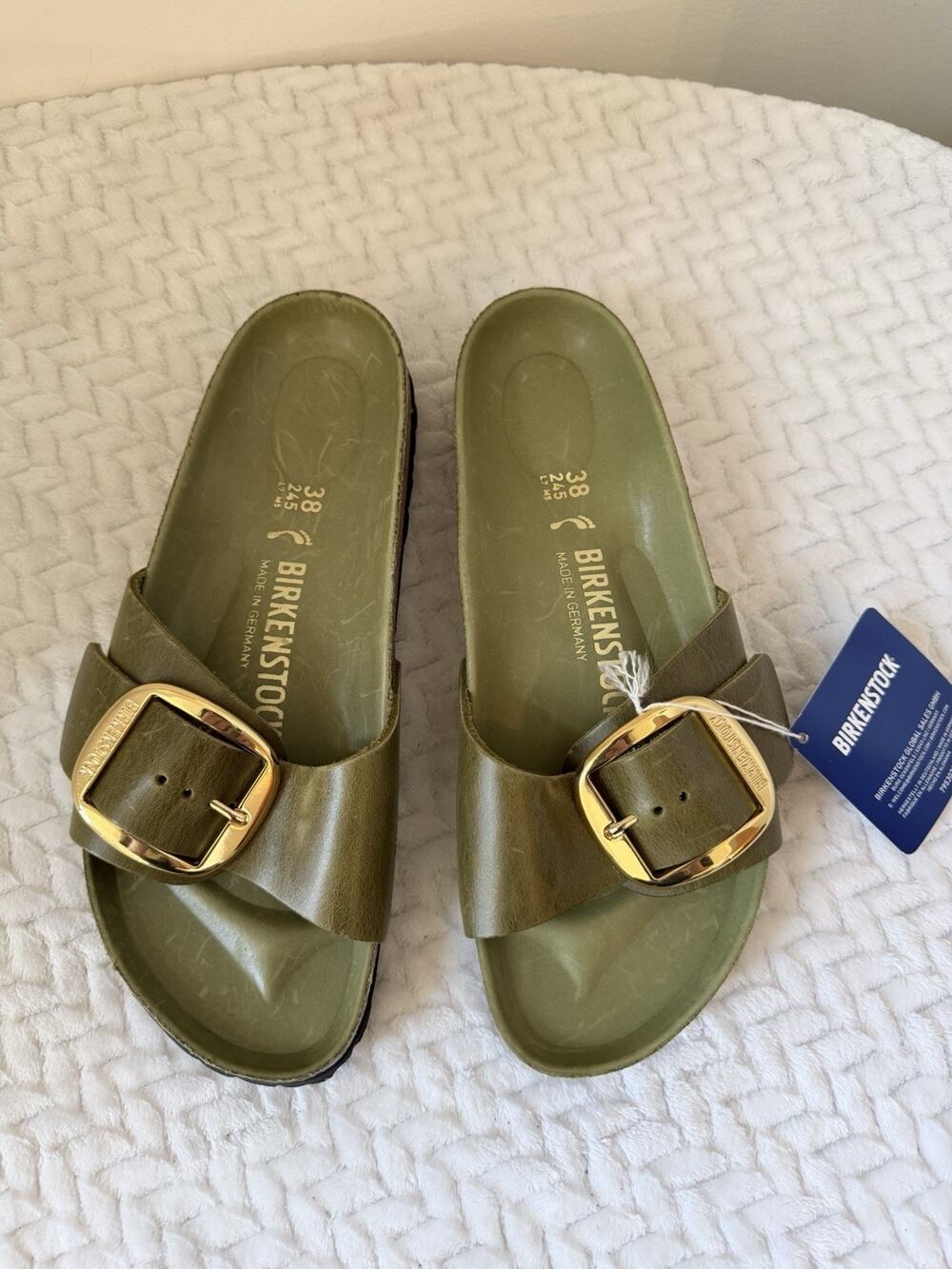 Birkenstock Madrid Big Buckle Mud Green Olive Oiled Leather Narrow EU 38 W 7-7.5